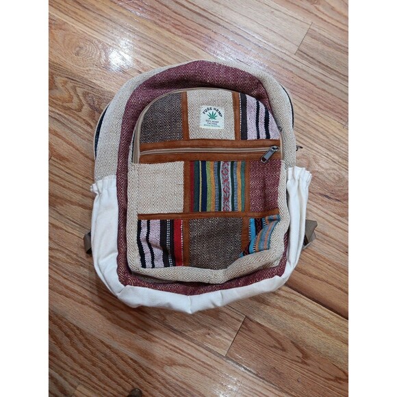 Pure Hemp Artisan Boho Himalayan Hemp Multi Color Embroidered Backpack THC FREE - Picture 2 of 11